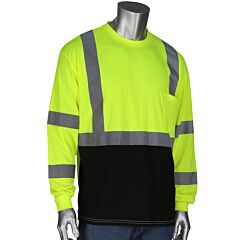 Pip 313-1390B-Ly/L Type R Class 3 Black Bottom Long Sleeve T-Shirt, Upf 50, 1 Pocket, Yellow, Size Large