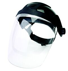 Sellstrom S32210 Single Crown Face Shield With Ratchet Headgear And Chin Guard, Clear Polycarbonate Window, Anti-Fog Coating, Black Crown