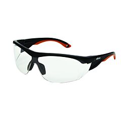 Sellstrom S71400 Safety Glasses, Clear Anti-Scratch Polycarbonate Lenses, Co-Molded Temples, Soft Nose Piece, Black/Orange, 12 Pairs/Pack