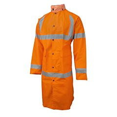 Radians 29092-30-2-For-4X Type R Class 3, 48” Long With Adjustments, Tuck-Away Hood, Raglan Shoulder Design, Snap Front Closure With Storm Flap Fluorescent Orange, Size 4X-Large
