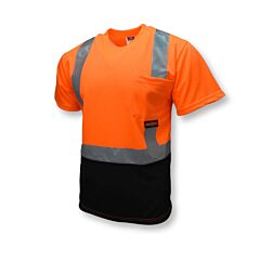 Radians St11B-2Pos-5X Color Blocked, Max-Dri Moisture Wicking T-Shirt, 2" Tape, 1 Horizontal Tape, Chest Pocket, Type R Class 2 Hi-Vis Orange / Black, Size 5X-Large