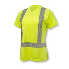 Radians St11W-2Pgs-S Max-Dri Moisture Wicking Birdseye Mesh T-Shirt, 2" Flexible Segmented Heat Transfer Tape, V-Neck, Short Sleeve, Type R Class 2 Hi-Vis Green, Size Small