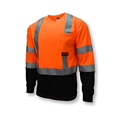 Radians St21B-3Pos-M Shirt Color Blocked, Max-Dri Moisture Wicking T-Shirt, 2" Tape, 1 Horizontal Tape, Chest Pocket, Type R Class 3 Hi-Vis Orange / Black, Size Medium