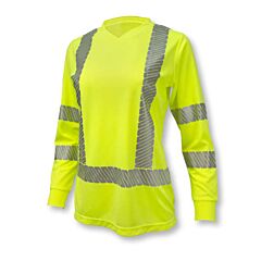 Radians St21W-3Pgs-Xl Max-Dri Moisture Wicking Birdseye Mesh T-Shirt, 2" Flexible Segmented Heat Transfer Tape, V-Neck, Long Sleeve, Type R Class 3 Hi-Vis Green, Size X-Large