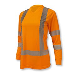 Radians St21W-3Pos-S Max-Dri Moisture Wicking Birdseye Mesh T-Shirt, 2" Flexible Segmented Heat Transfer Tape, V-Neck, Long Sleeve, Type R Class 3 Hi-Vis Orange, Size Small