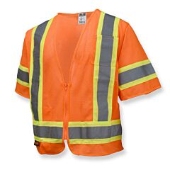 Radians Sv22-3Zom-S Safety Vest Two-Tone Reflective Trim, Zipper Closure, 2" Tape, 1 Horizontal Tape, Type R Class 3 Hi-Vis Orange, Size Small