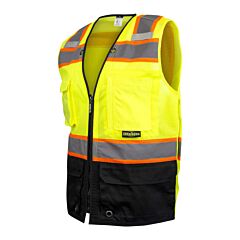 Radians Sv51B-2Zgm-M Safety Vest Mesh Top And Back, Solid Color-Blocked Bottom Front, Contrast Trim, Multiple Specialty Pockets, 2 Neckline Grommets, 2 Mic Tabs Hi-Vis Green, Size Medium