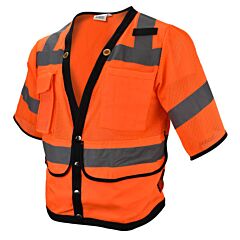 Radians Sv59-3Zod-S Safety Vest Chrome Snaps, Neck Grommets, Mesh Vest, Solid Pockets, Back Plan Pocket, Inner & Outer Pockets, Type R Class 3 Hi-Vis Orange, Size Small