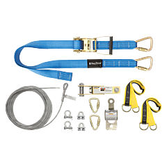 Falltech 602100Ar 100' Steelgrip Plus Temp Cable Horizontal Lifeline Kit With Ratchet Strap Tensioner + 6' Web Pass-Thru Anchors