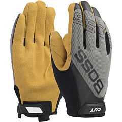 Boss 120-Mc1325T/L Premium Pigskin Leather Palm With Mesh Fabric Back And Para-Aramid Cut Lining, Gray, Size Large