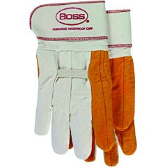 Boss 1Bc28372 Regular Grade Chore Gloves With Double Layer Palm, Cotton Back And Nap-Out Finish, Rubberized Safety Cuff, White, Size Large