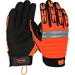Boss 1Jm400L Miners' Mechanic Synthetic Leather Palm With Foam Padded Back And Tpr Finger Impact Protection, Hi-Vis Orange, Size Large
