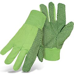 Boss 1Jp5010N Fluorescent Corded Canvas Gloves With Pvc Dotted Grip On Palm, Thumb And Index Finger, 10 Oz. Single Palm, Hi-Vis Green, Size Large