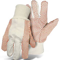 Boss 1Jp5504 Premium Grade Cotton/Polyester Blend Gloves With Pvc Dotted Grip On Palm, Thumb, Index And Little Finger, 10 Oz., Natural, Size Large
