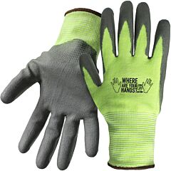 Boss 1Pu4000Ns Seamless Knit Hppe Blended Gloves With Polyurethane Coated Smooth Grip On Palm & Fingers, Hi-Vis Green, Size Small
