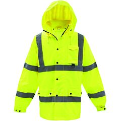 Boss 3Nr60003X Ansi Type R Class 3 Heavy Duty Waterproof Breathable Jacket, Hi-Vis Yellow, Size 3X-Large