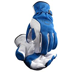Caiman 1302-3 Premium Top Grain Leather Drivers Gloves With Split Cowhide Back, Kontour™ Design W/ Keystone Thumb, Blue, Size Small