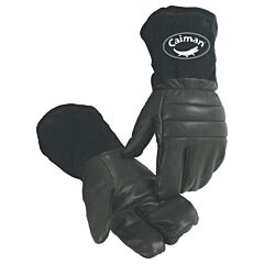 Caiman 1398-4 Goat Grain Leather Gloves With Polapile™ Insulation, Gauntlet Split Cowhide Cuff, Black, Size Medium