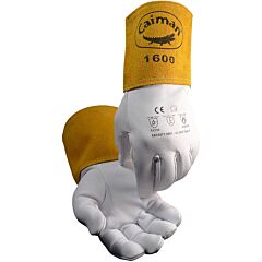 Caiman 1600-3 Goat Grain Unlined 4" Cuff Tig Welding Gloves, Natural, Size Small