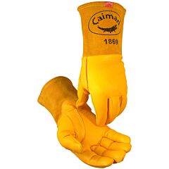 Caiman 1869-4 Grain Goatskin Unlined Mig Welding Gloves, Gold, Size Medium