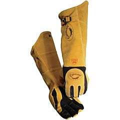 Caiman 1877-5 21" Deerskin Welding Gloves With Para-Aramid Liner, Fr Cotton Fleece And Kevlar® Stitching, Gold, Size Large