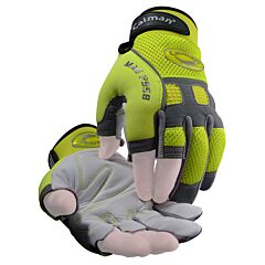 Caiman 2958-5 Multi-Activity Gloves With Sheep Grain Leather Palm And Hi-Vis Airmesh™ Back, Partial Half-Finger, Hi-Vis Yellow, Size Large