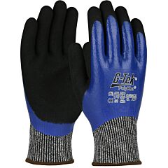 G-Tek 16-Cut229Ms/M Seamless Knit Polykor™ Blended Gloves With Double-Dipped Nitrile Coated Microsurface Grip On Full Hand, Blue, Size Medium