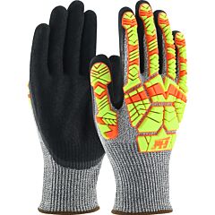 G-Tek 16-Mph430Hv/M Seamless Knit Polykor® Blended Gloves With Hi-Vis Impact Protection And Double-Dip Nitrile Microsurface Grip On Palm & Fingers, Salt & Pepper, Size Medium