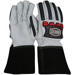 Ironcat 6244/M Premium Grade Goatskin Leather Drivers Gloves With Aramid Blend Liner And Back Of Hand Tpr, Extended Gauntlet Cuff, Natural, Size Medium