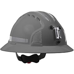 Jsp 280-Ev6161Mcr2-40 Full Brim Mining Hard Hat With Hdpe Shell, 6-Point Polyester Suspension, Wheel Ratchet Adjustment And Cr2 Reflective Kit, Gray