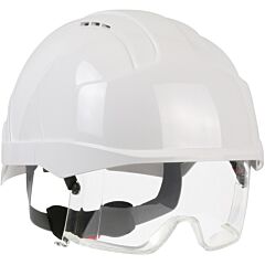 Jsp 280-Evlv-01W Type I, Vented Industrial Safety Helmet With Lightweight Abs Shell, Integrated Ansi Z87.1 Eye Protection, 6-Point Polyester Suspension And Wheel Ratchet Adjustment, White