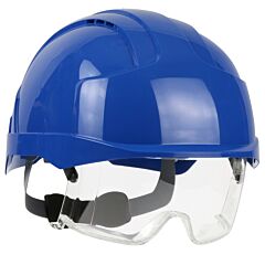 Jsp 280-Evlv-50B Type I, Vented Industrial Safety Helmet With Lightweight Abs Shell, Integrated Ansi Z87.1 Eye Protection, 6-Point Polyester Suspension And Wheel Ratchet Adjustment, Blue