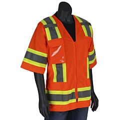 Pip 303-0513-Or/2X Ansi Type R Class 3 Women'S Contoured Two-Tone Eleven Pocket Surveyors Vest With Solid Front And Mesh Back, Hi-Vis Orange, Size 2X-Large