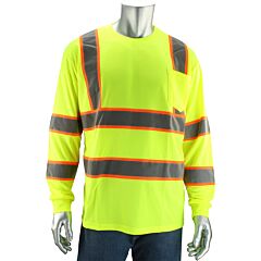 Pip 313-1345-Ly/L Ansi Type R Class 3 Two-Tone Long Sleeve T-Shirt, Hi-Vis Yellow, Size Large
