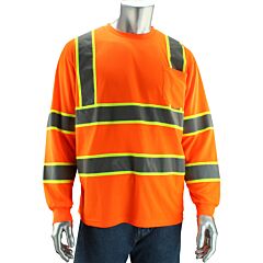 Pip 313-1345-Or/4X Ansi Type R Class 3 Two-Tone Long Sleeve T-Shirt, Hi-Vis Orange, Size 4X-Large