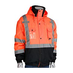 Pip 333-1770-Or/S Ansi Type R Class 3 Rip Stop Premium Plus Bomber Jacket With Zip-Out Fleece Liner And "D" Ring Access, Hi-Vis Orange, Size Small
