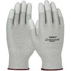 Qrp Tdesdnym Seamless Knit Nylon/Carbon Fiber Electrostatic Dissipative (Esd) Gloves With Polyurethane Coated Grip On Fingertips, Gray, Size Medium