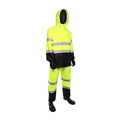 West Chester 4530Se/3Xl Ansi Type R Class 3 Fr Treated Two-Piece Rain Suit With Black Bottom, Hi-Vis Yellow, Size 3X-Large