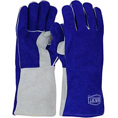 West Chester 9051/L Ironcat® Premium Side Split Cowhide Leather Welder'S Gloves With Cotton Foam Liner And Kevlar® Stitching, Blue, Size Large