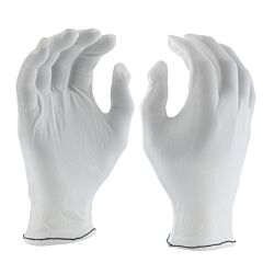 West Chester 906/M 70 Denier Tricot Inspection Gloves With Rolled Hem Cuff, White, Size Medium