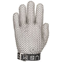 Us Mesh Usm-1190-Xl Large Ring Stainless Steel Mesh Gloves With Adjustable Strap, Wrist Length, Silver, Size X-Large