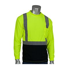 Pip 312-1350B Ansi Type R Class 2 Long Sleeve T-Shirt With 50+ Upf Sun Protection And Black Bottom Front, Hi-Viz