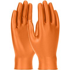 Grippaz 67-256 Extended Use Ambidextrous Nitrile Gloves With Textured Fish Scale Grip, 6 Mil, Orange, 1/Box Of 50 Gloves