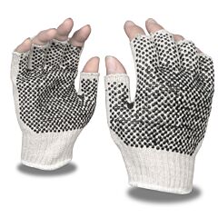 Cordova 3856L Gloves, Standard Weight, Fingerless, Natural, Poly/Cotton Machine Knit, 2-Side Pvc Dots, Size Large