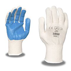 Cordova 3860L Gloves, 100% Cotton, 10-Gauge Machine Knit, Blue Nitrile Screen-Coated Palm, Size Large