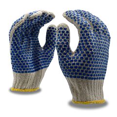 Cordova 3881L Gloves, Medium Weight, Natural, Poly/Cotton Machine Knit, 1-Side Blue Pvc Blocks, Size Large