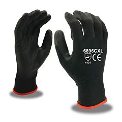 Cordova 6896Cl Gloves, Standard, 13-Gauge, Black Nylon Shell, Black Polyurethane Palm Coating, Size Large