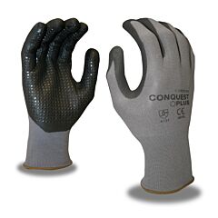 Cordova 6915Xxl Gloves, Conquest Plus Premium, Gray Nylon/Spandex Shell, Black Foam Nitrile/Pu Palm Coating, Black Nitrile Dots, Size 2X-Large