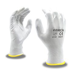 Cordova 6898Cs Gloves, Standard, 13-Gauge, White Polyester Shell, White Polyurethane Palm Coating, Size Small