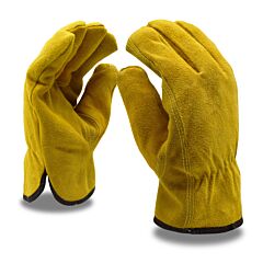 Cordova 7902S Gloves, Standard Split Leather Driver, Shirred Elastic Back, Keystone Thumb, Russet, Pile Lined, Size Small
